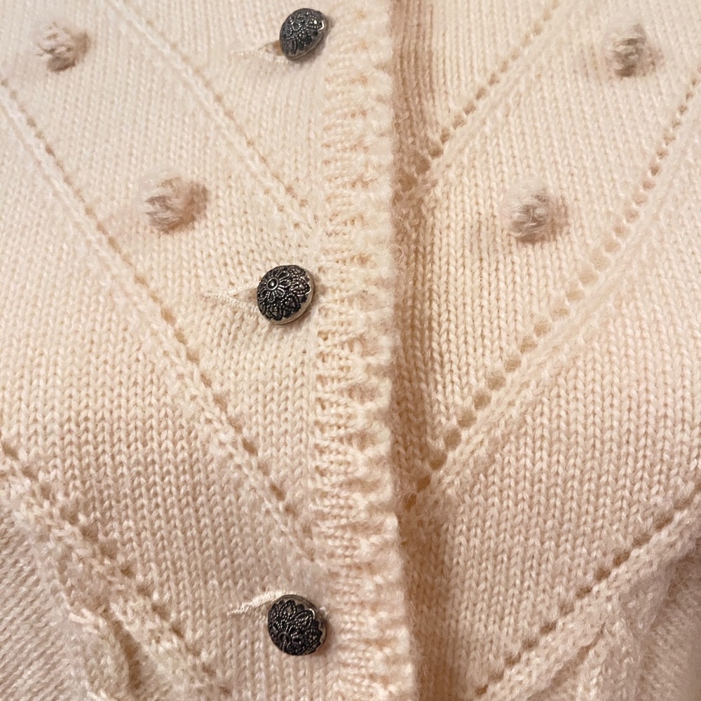 Achalm Strick German Virgin Wool Vintage Cardigan Cream Cable Knit Size Small - Picture 8 of 13